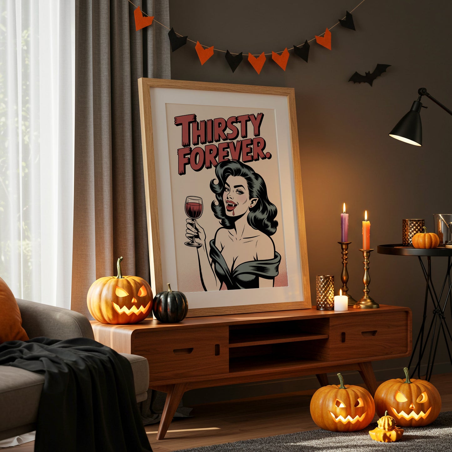 Vintage Vamp Sips Red Wine