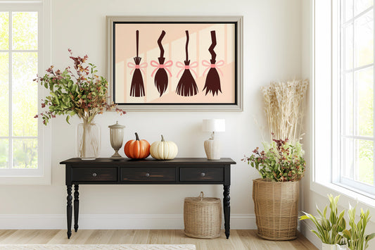 Brooms Tied With Pink Ribbons