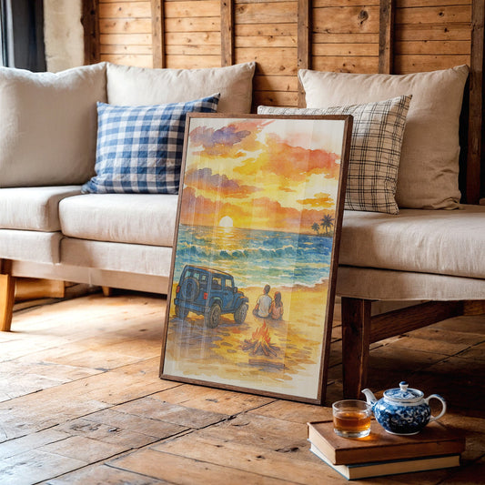 Beachside Memories Under Fire Sky