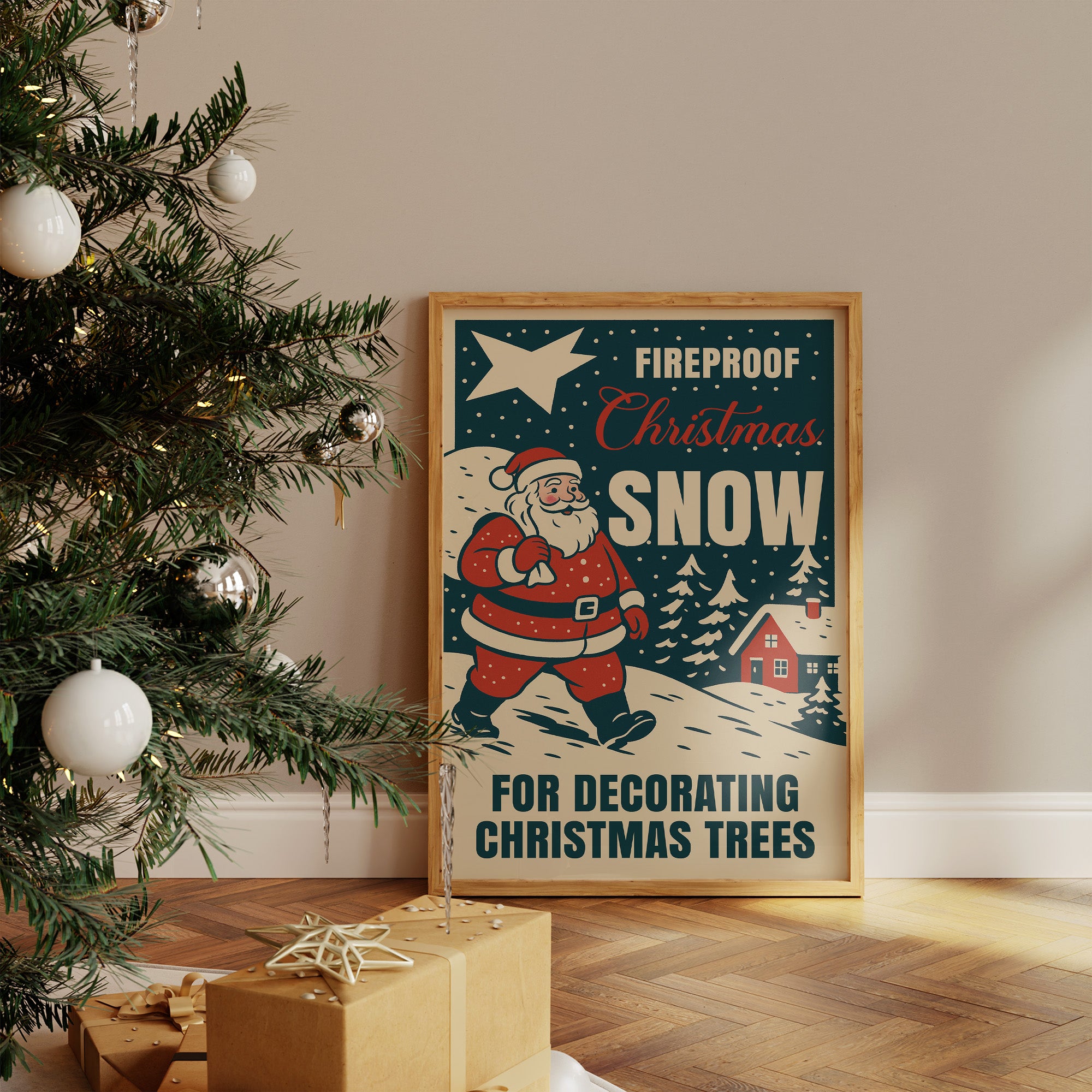 Vintage Holiday Through Snowy Pines