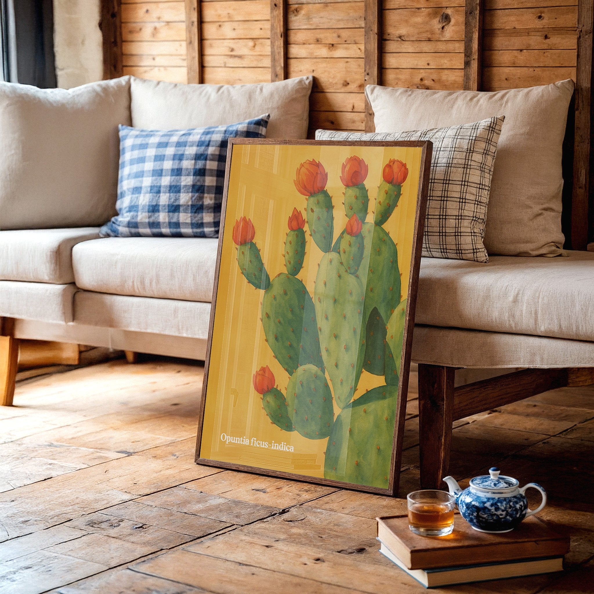 Desert Bloom Against Golden Sky