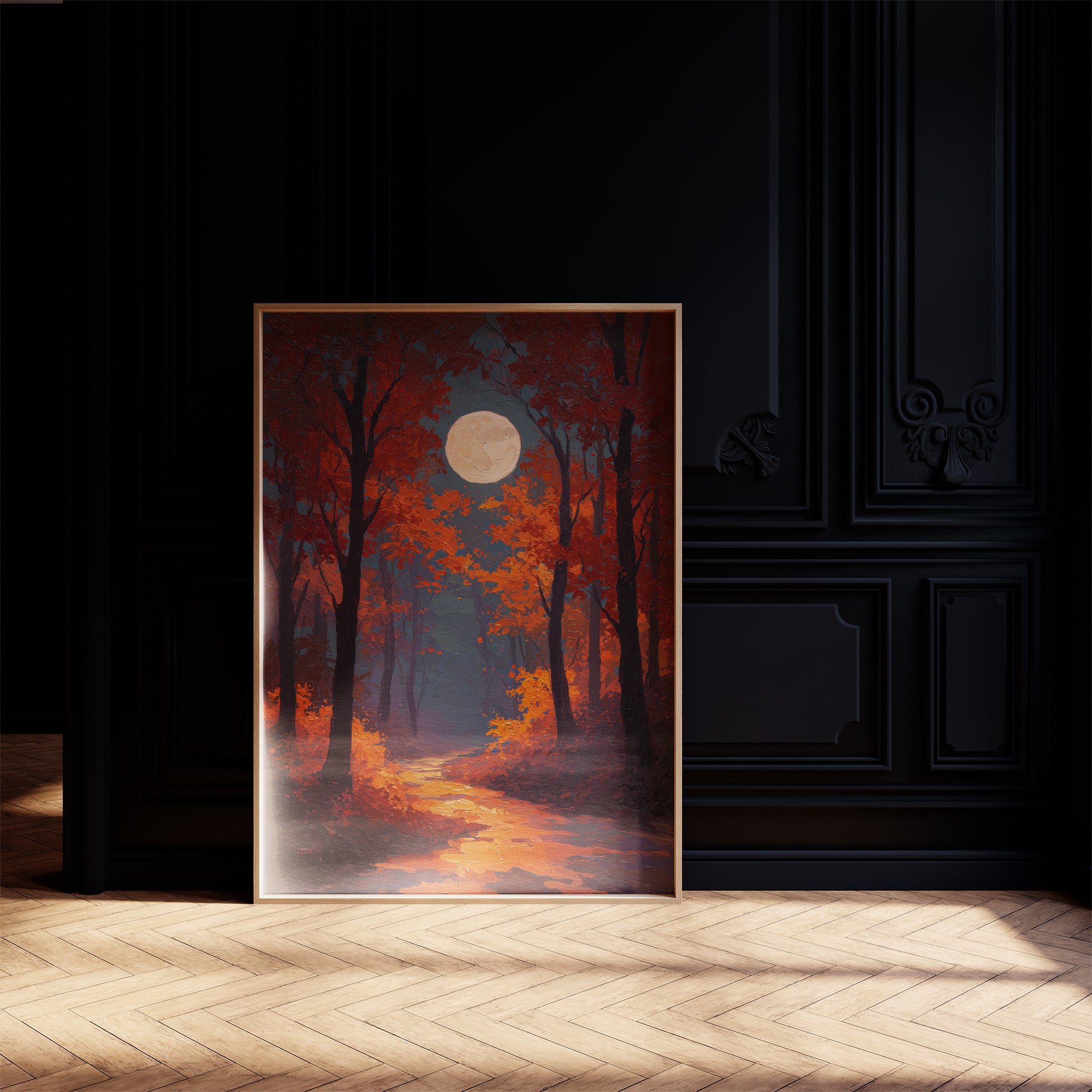 Autumn Path Beneath Harvest Moon