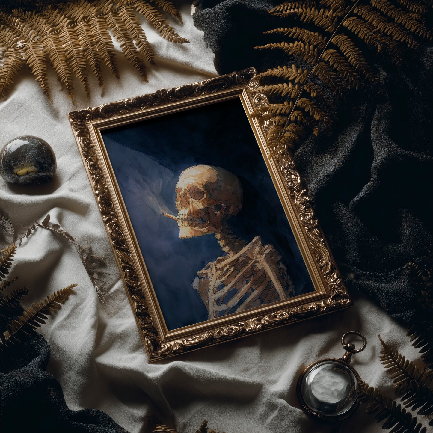 Golden Bones Against Midnight Blue