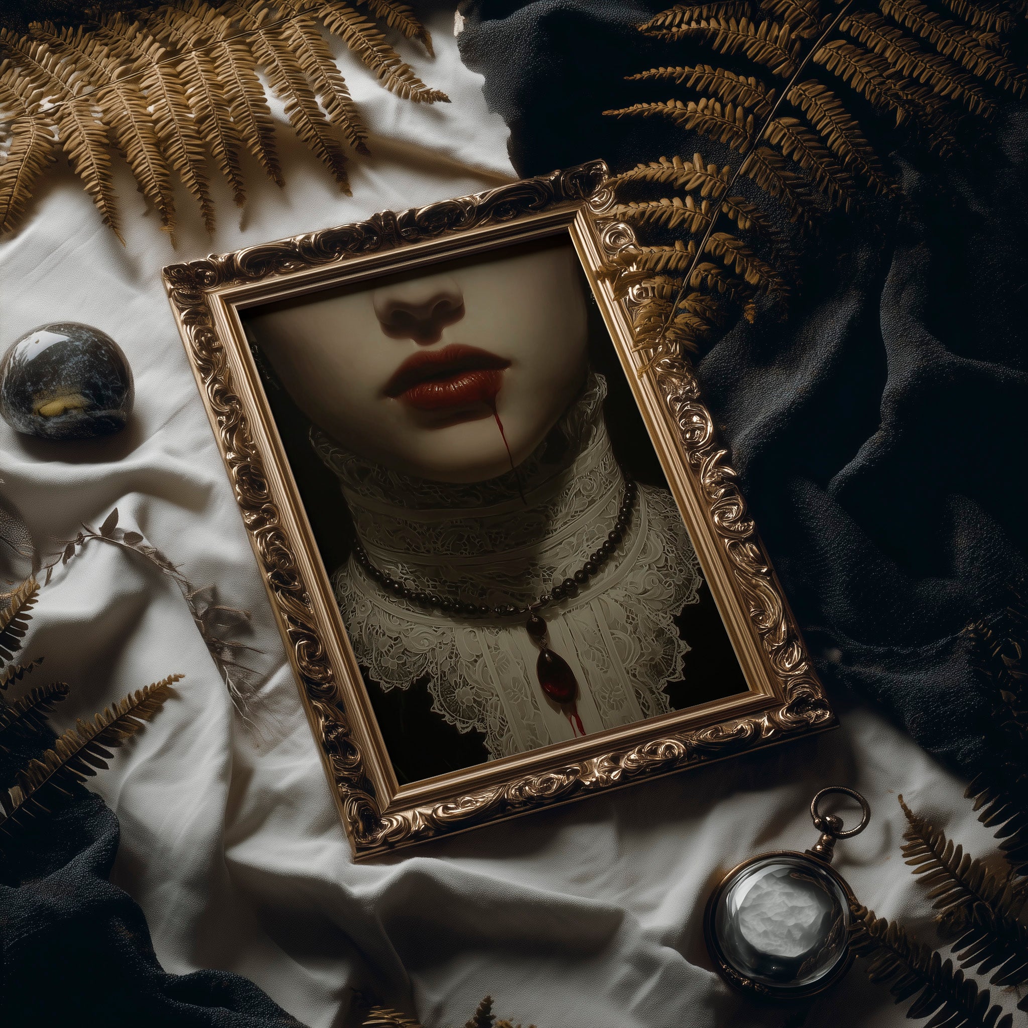 Crimson Secrets Behind Lace Collar