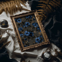 Midnight Blooms Against Golden Wood