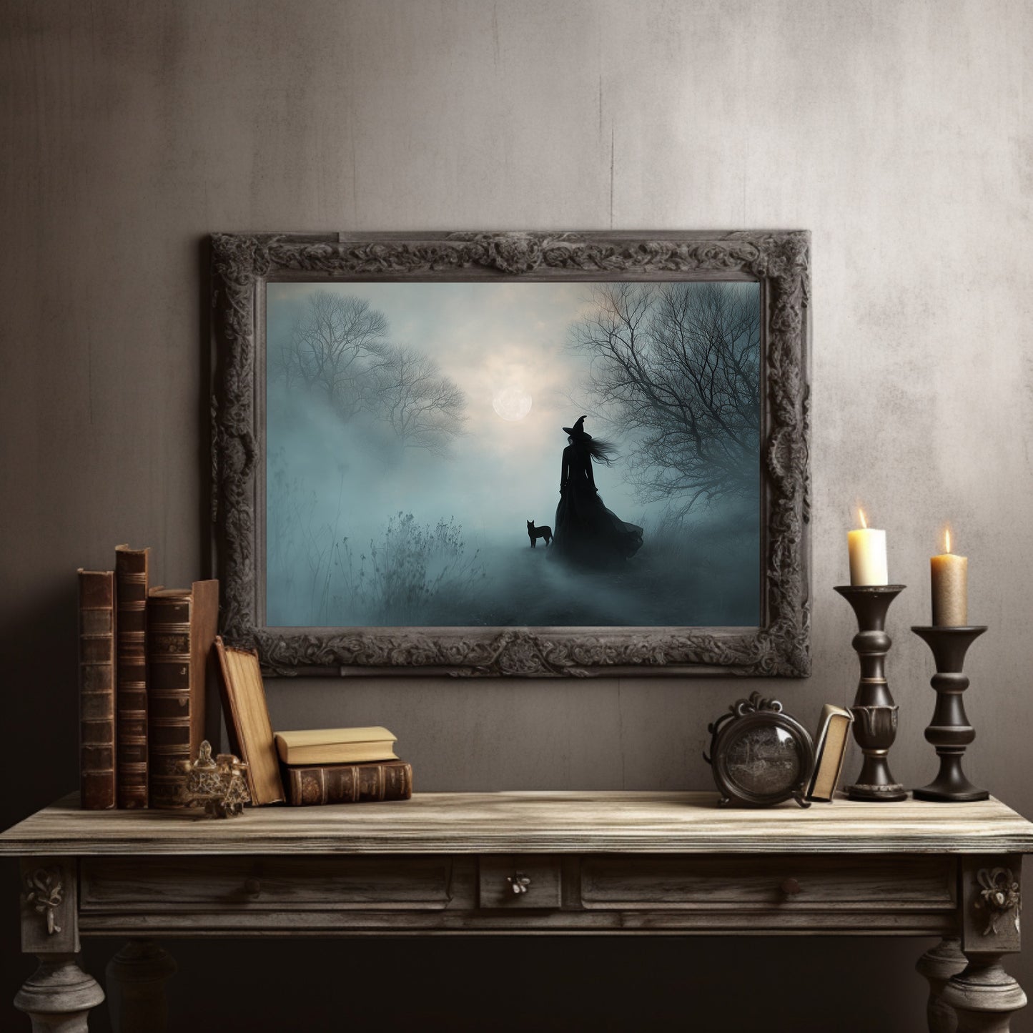 Fog Bound Witch Walks Midnight Path