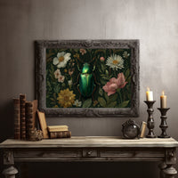 Emerald Beetle Among Garden Blooms