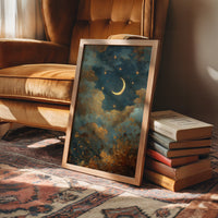 Golden Crescent Through Evening Clouds