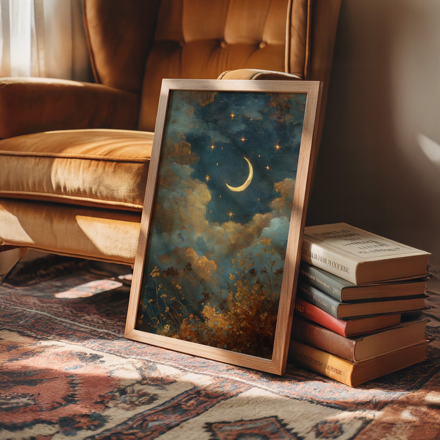 Golden Crescent Through Evening Clouds