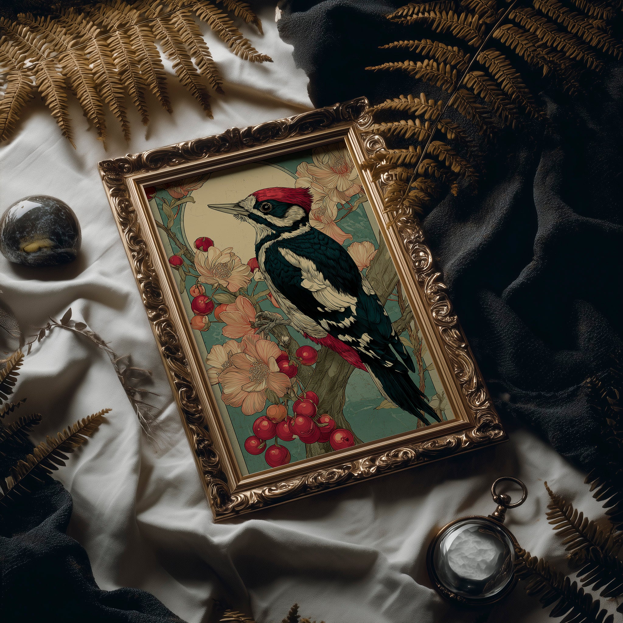 Crimson Crest Among Peach Blossoms