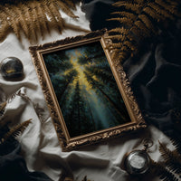 Sunbeams Pierce Ancient Forest Canopy