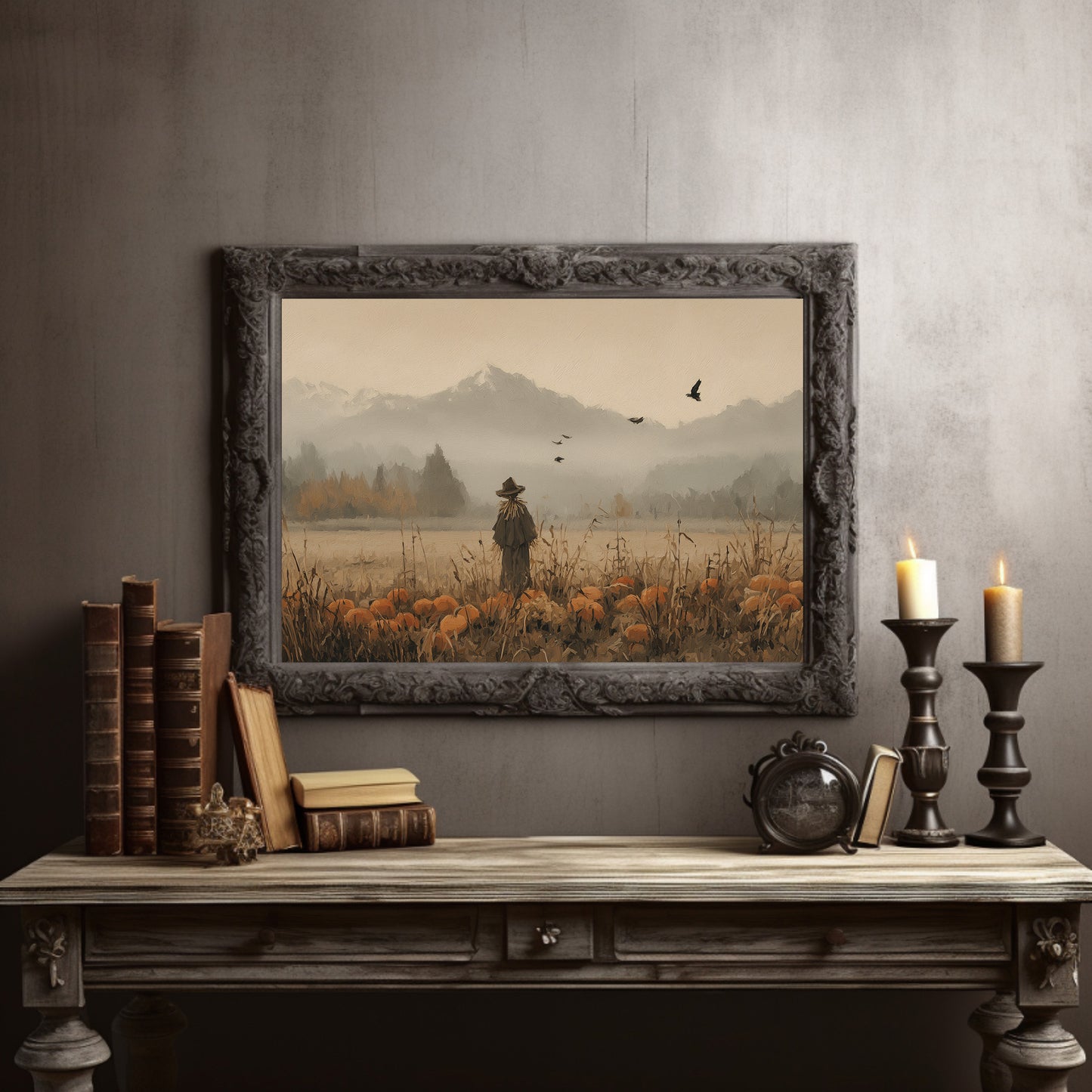 Autumn Field Watcher Stands Alone