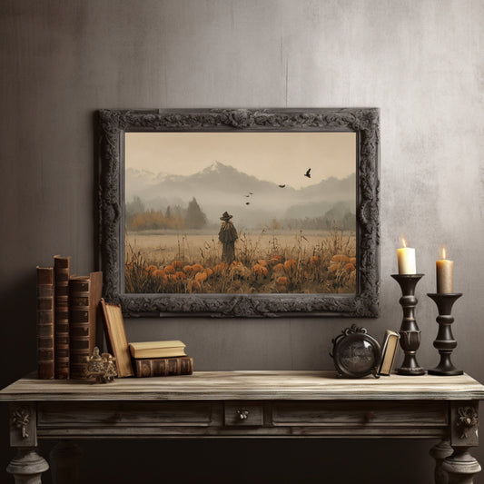 Autumn Field Watcher Stands Alone