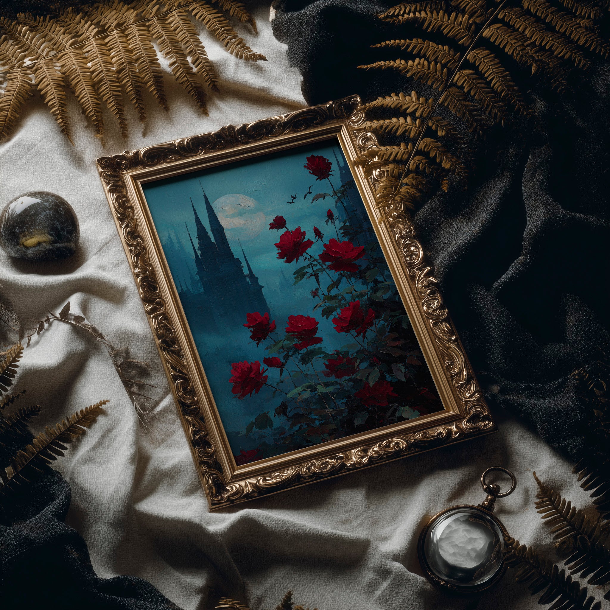 Crimson Blooms Against Ancient Spires
