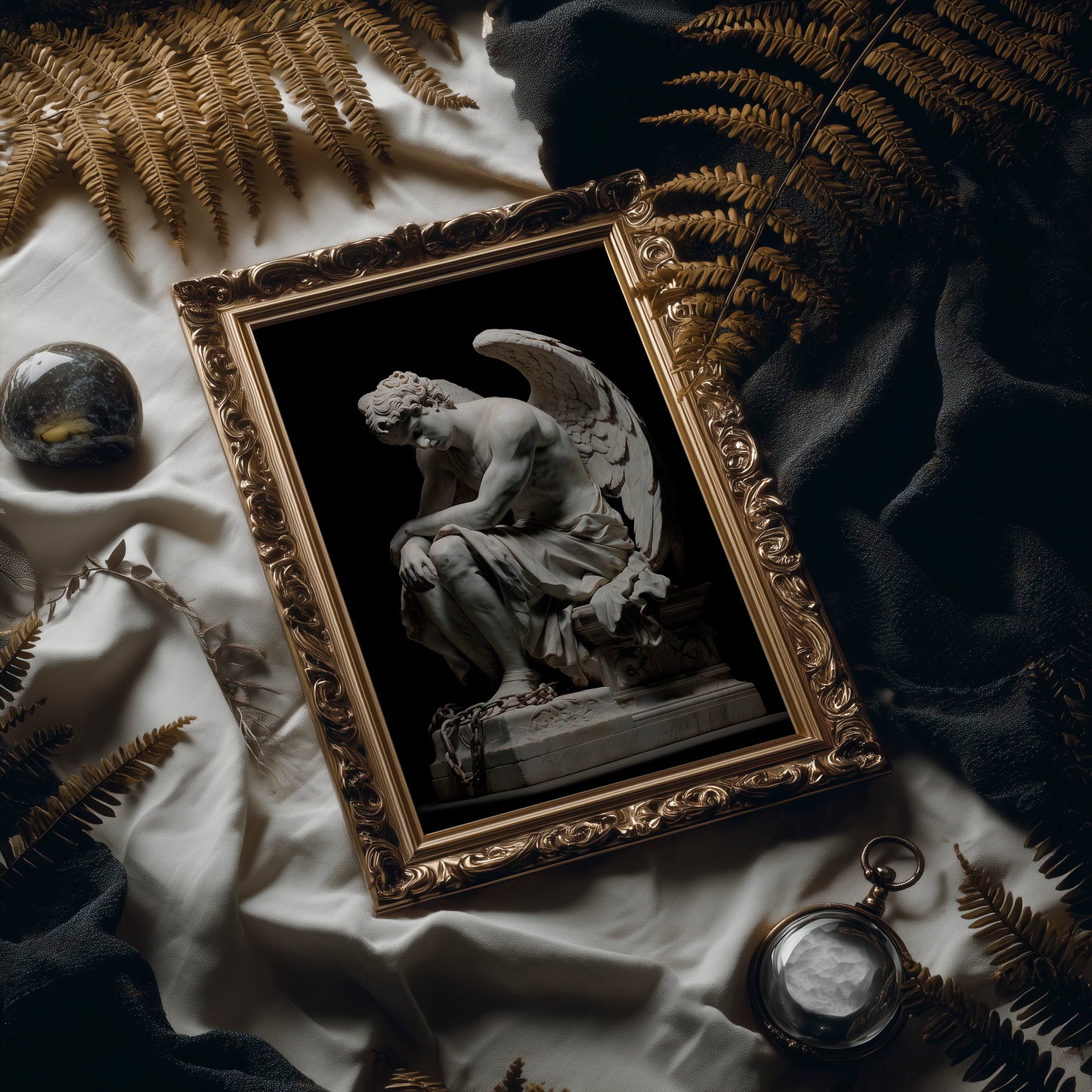 Marble Wings Against Dark Walls