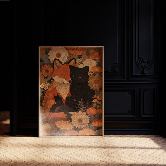 Autumn Fables Between Fox And Cat