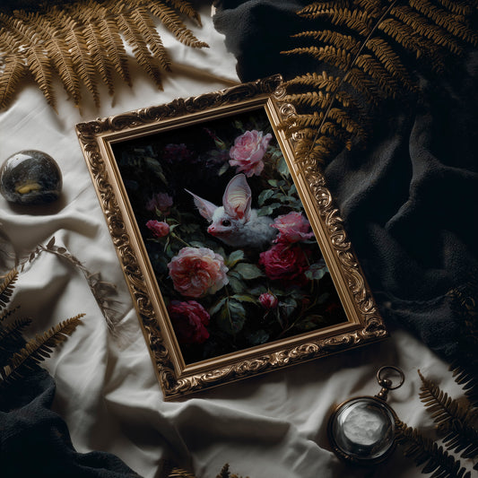 Pale Creature Among Blooming Roses