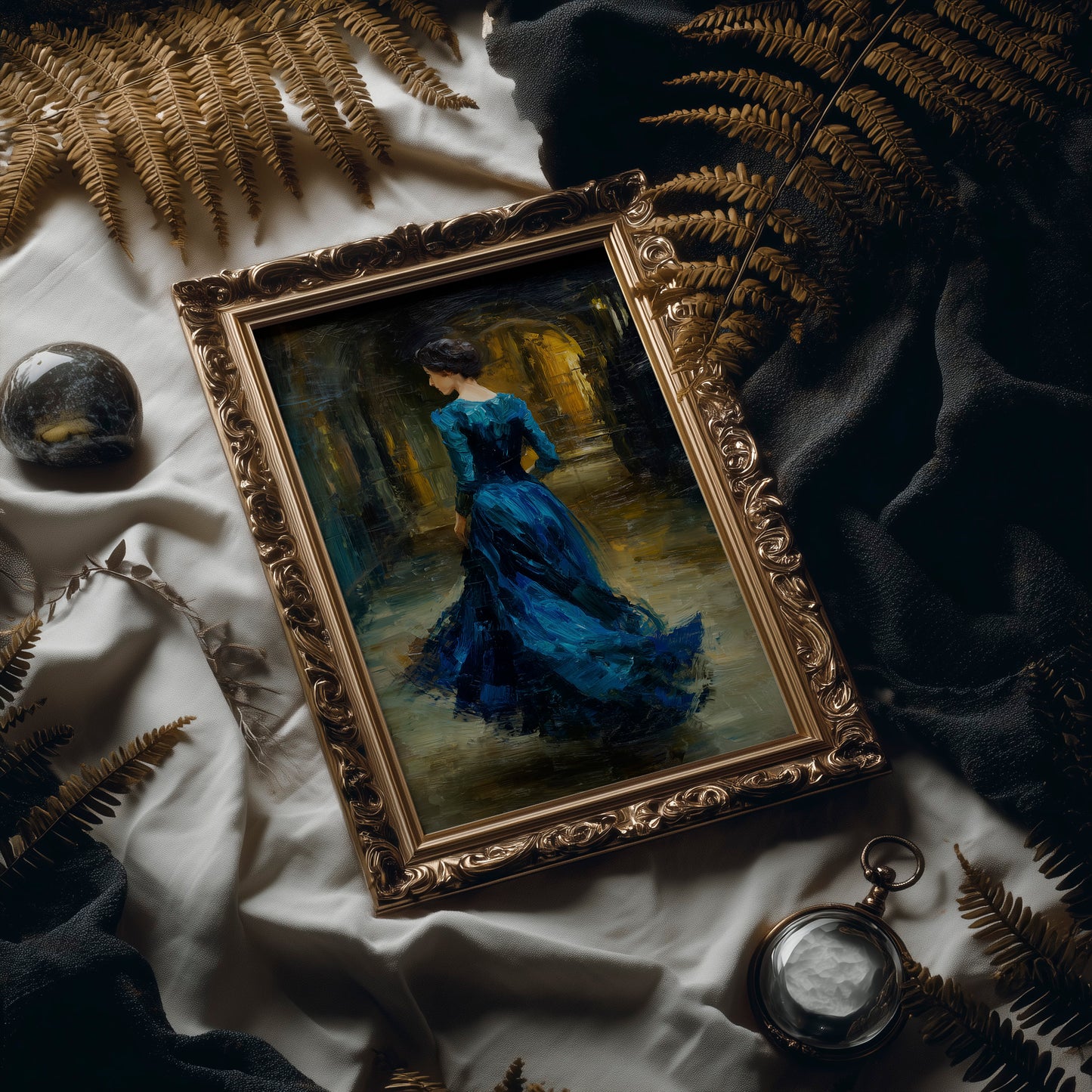 Sapphire Gown Toward Golden Passage