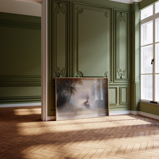 Autumn Train Through Misty Woods