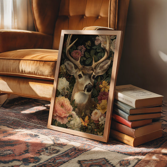 Noble Stag Among Blooming Peonies