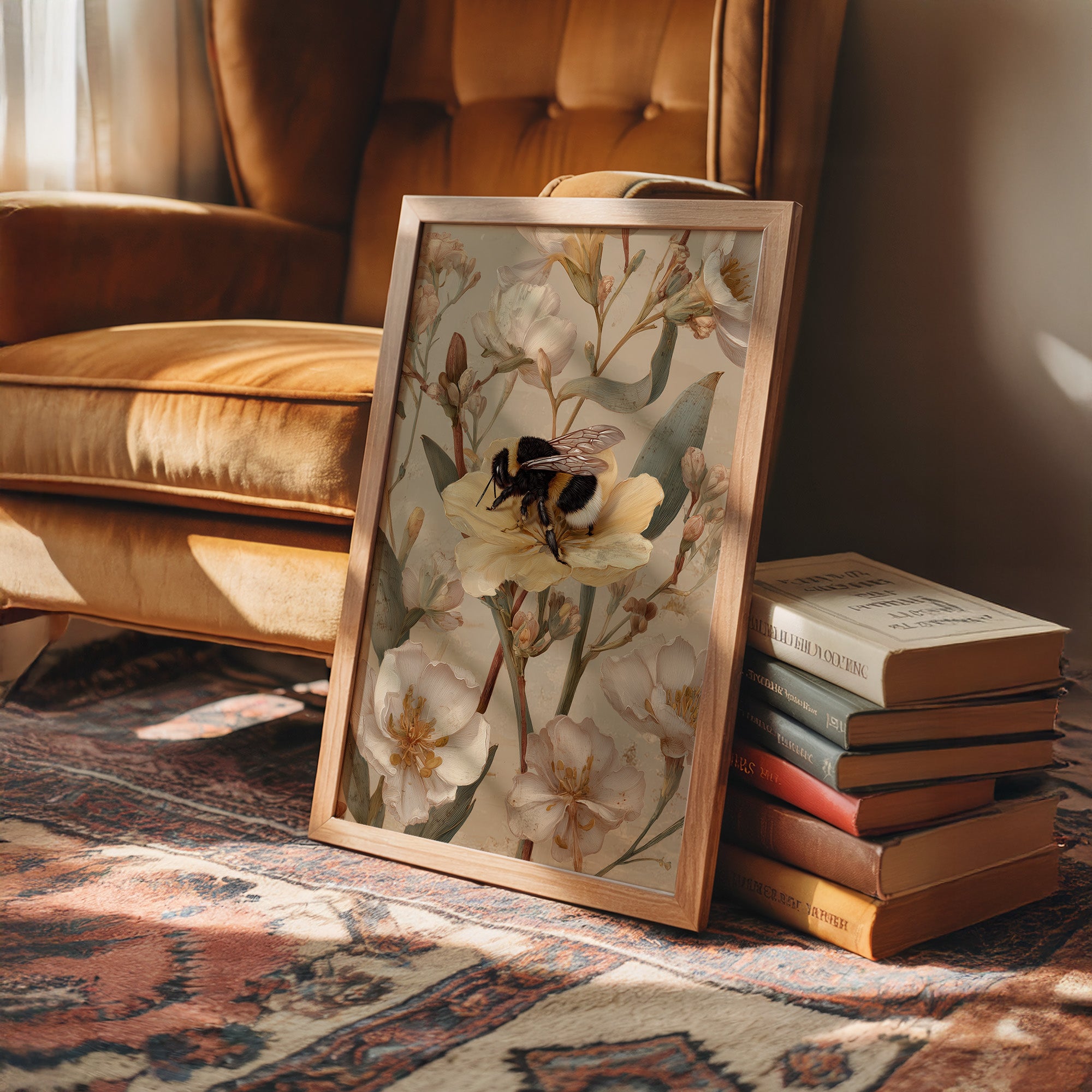 Bumblebee Rests On Pale Blooms