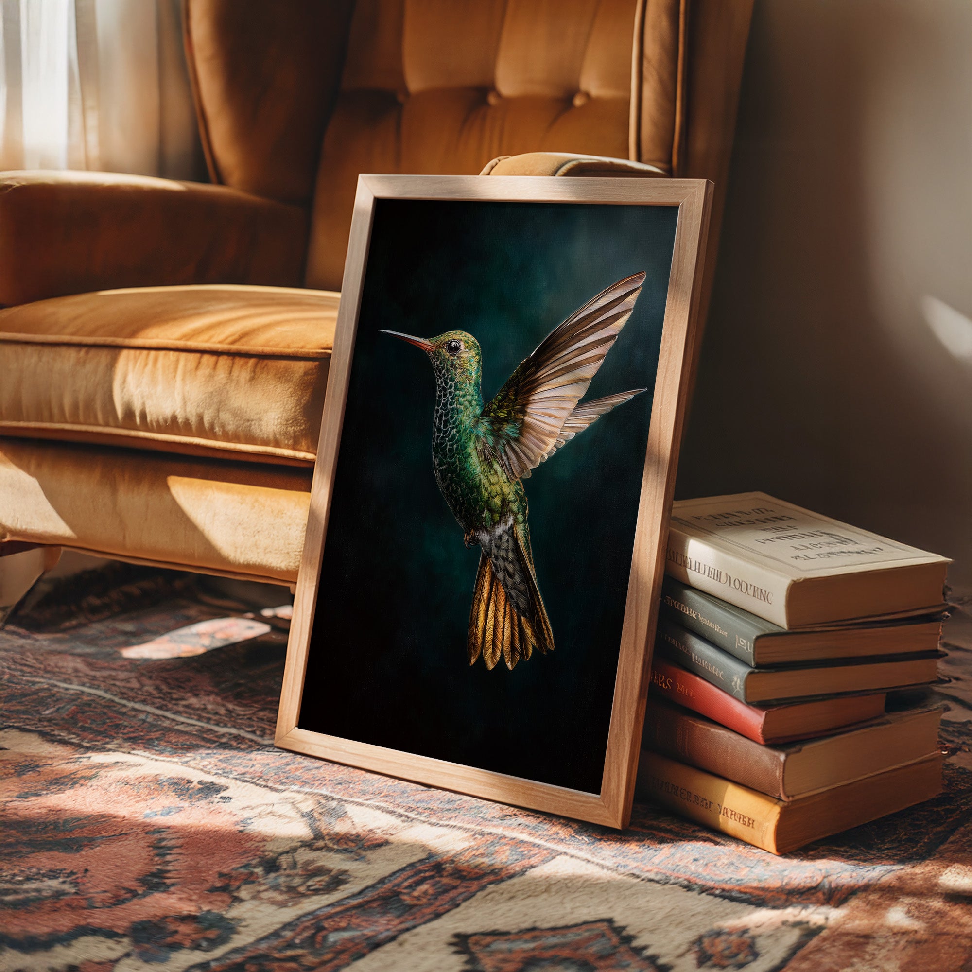 Jeweled Flight Against Midnight Teal