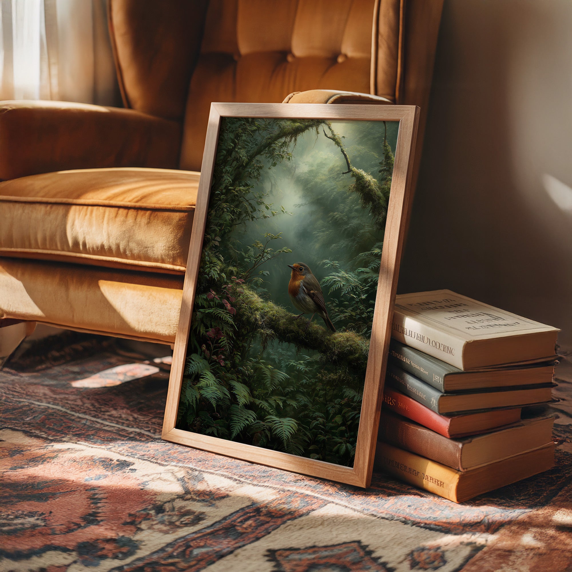 Robin's Perch In Misty Forest