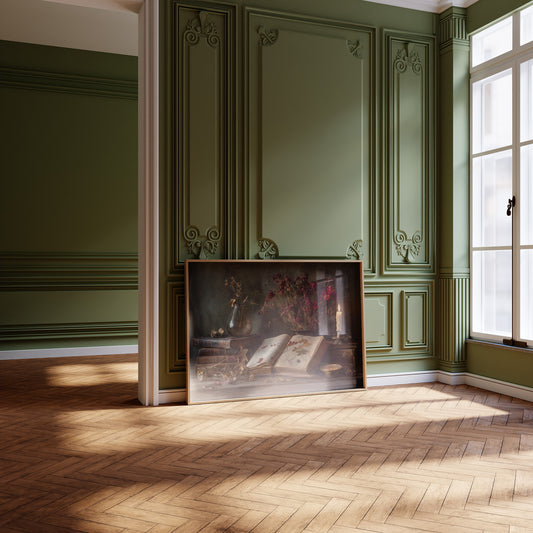 Candlelit Pages Among Pressed Flowers