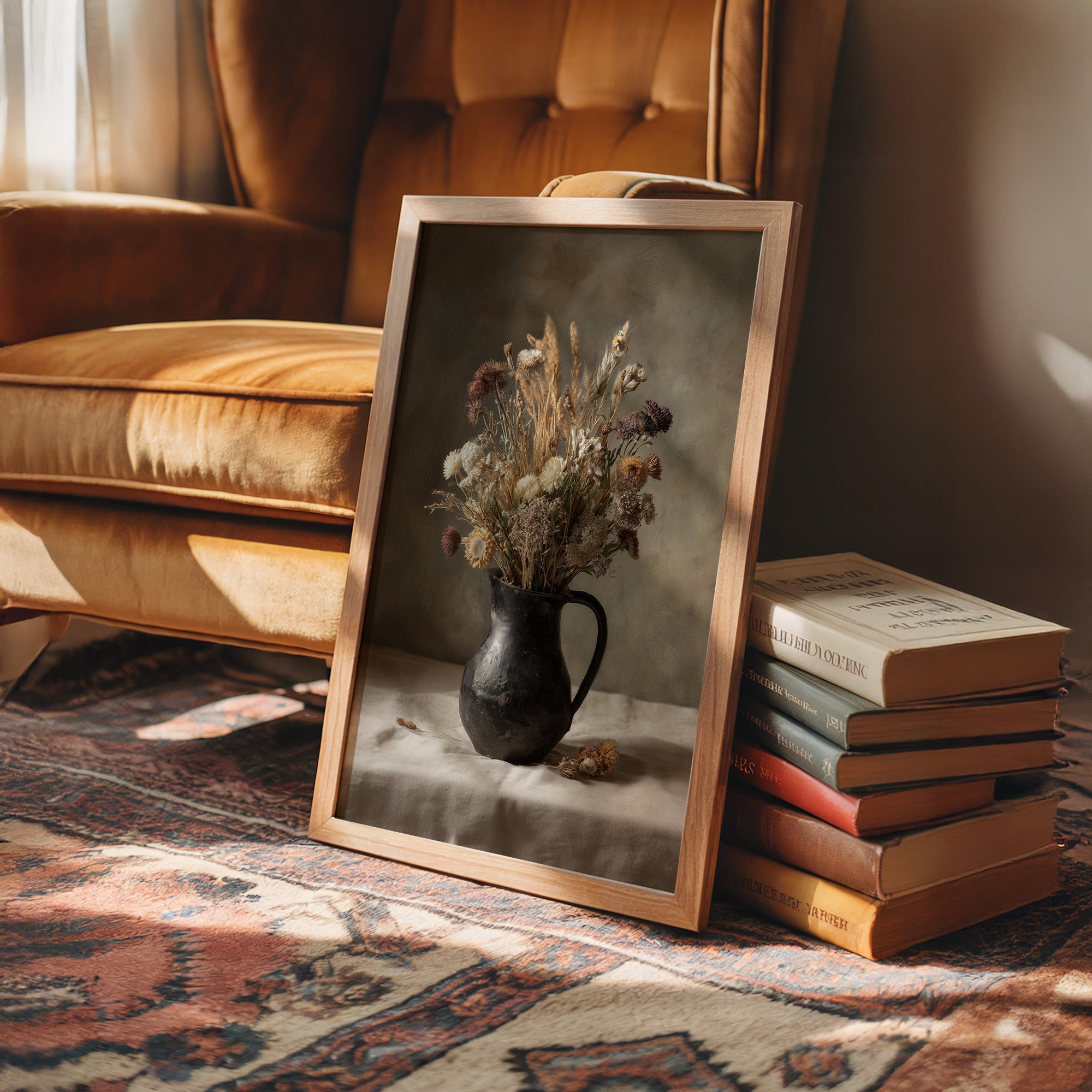 Dried Blooms In Earthen Pitcher