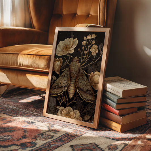 Midnight Moth Among Golden Blooms