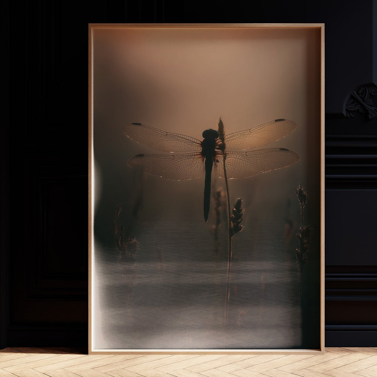 Dragonfly Pauses In Amber Light