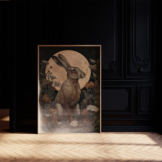 Moonlit Hare Among Wildflowers