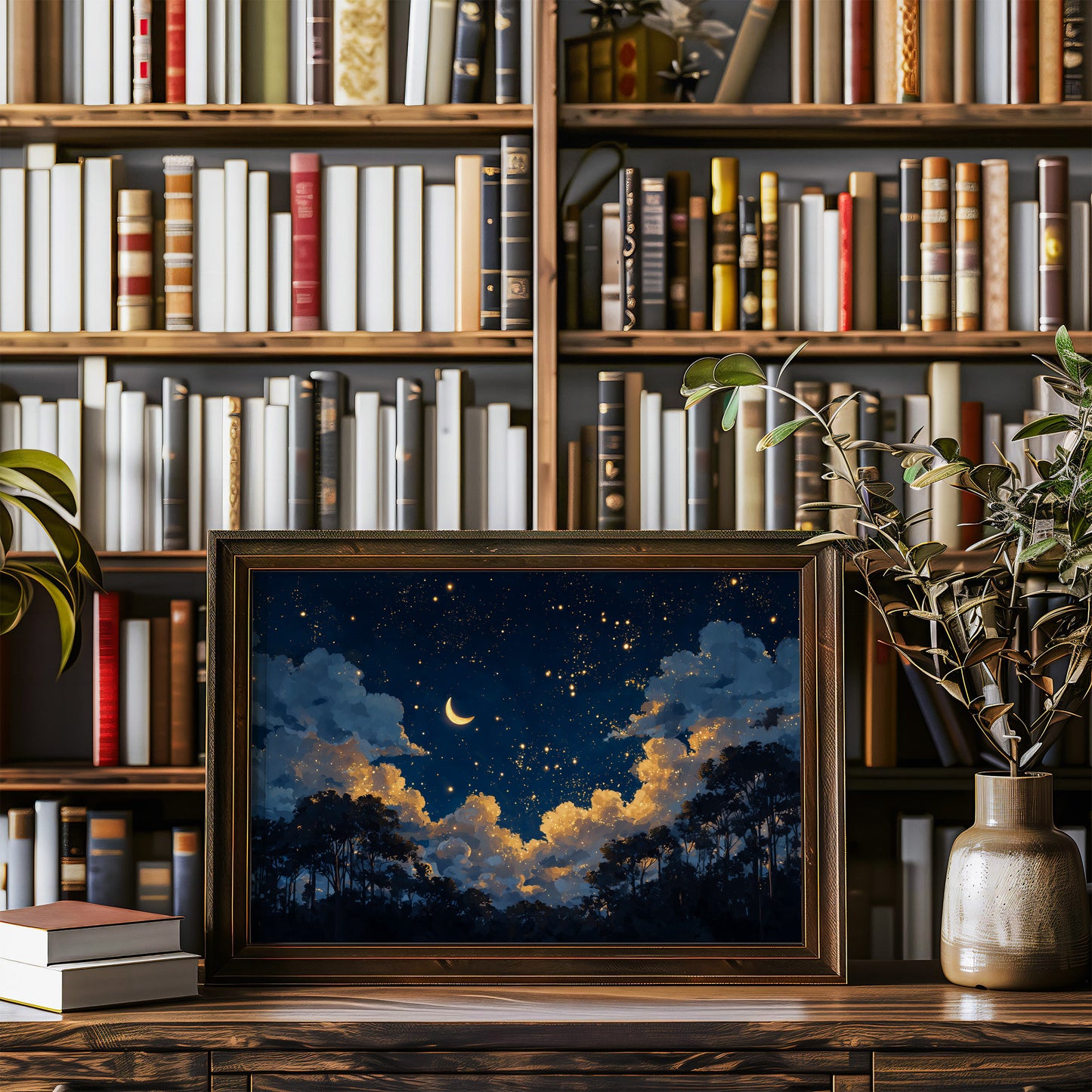 Crescent Sky Above Forest Silhouettes