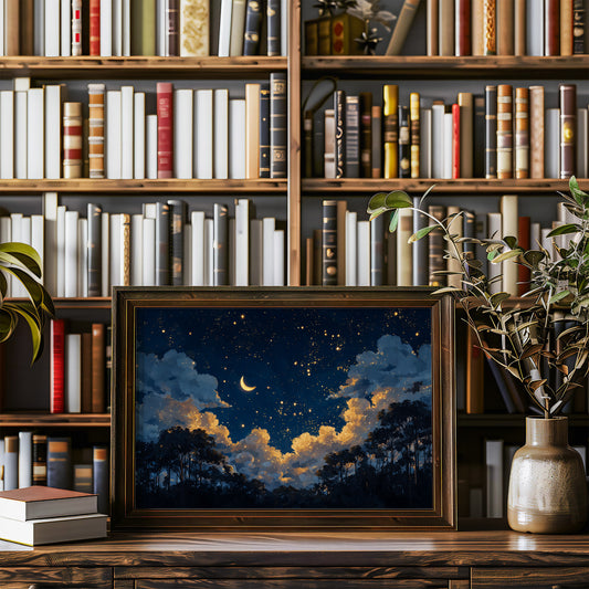 Crescent Sky Above Forest Silhouettes