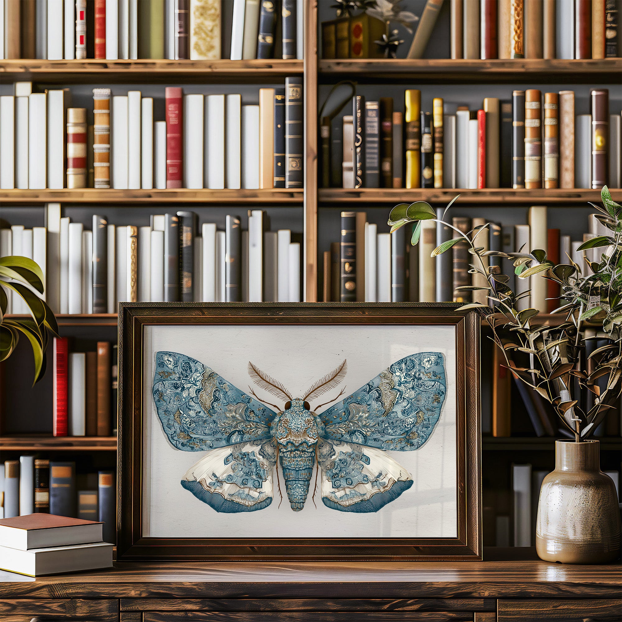 Azure Wings Among Leather Spines