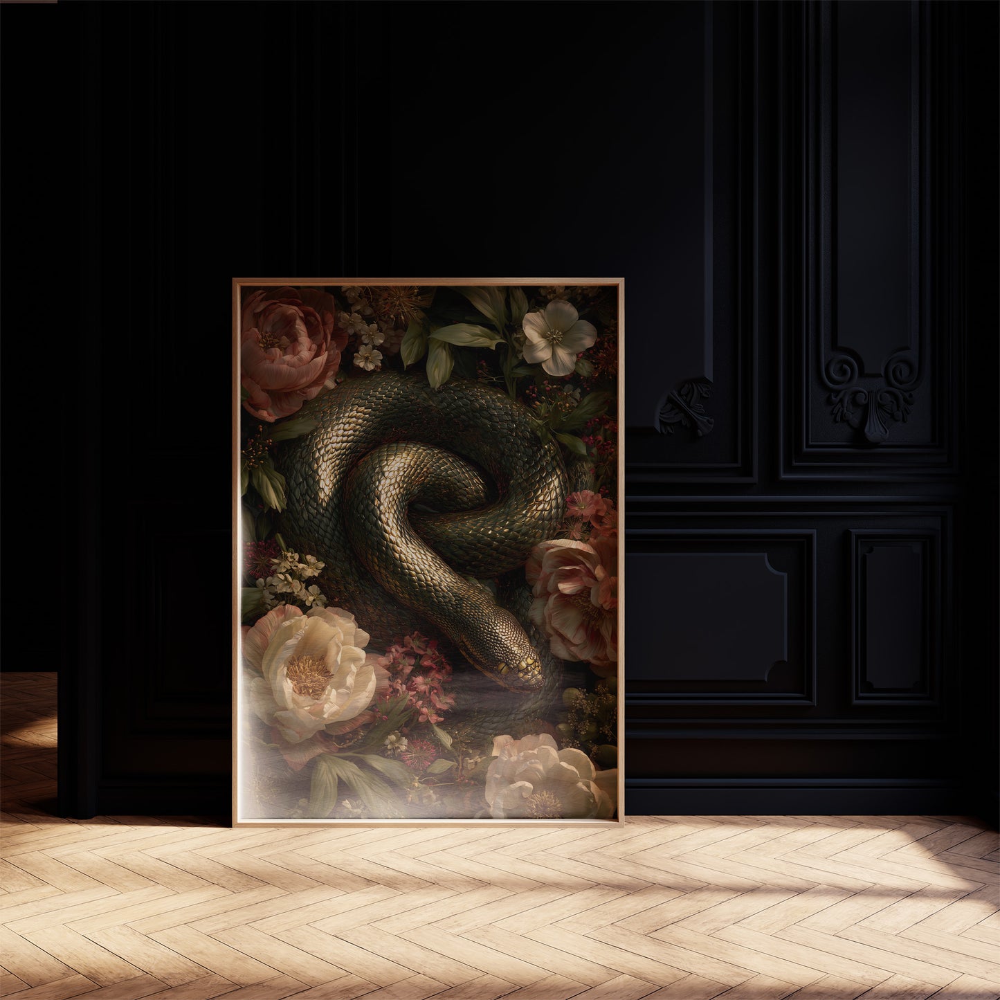 Serpent Among Blooming Peonies