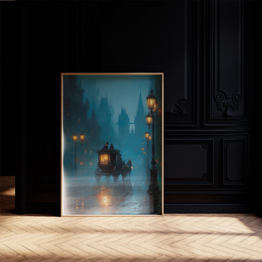 Midnight Carriage Through Teal Fog