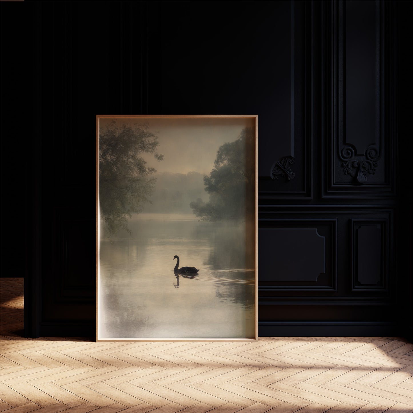 Lone Swan Crosses Misty Waters