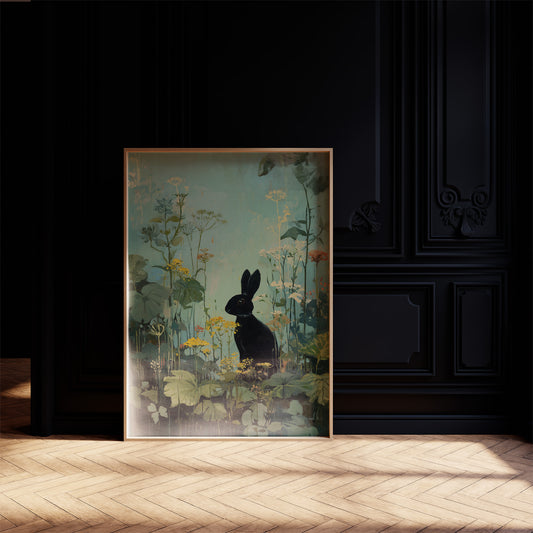 Midnight Hare Among Wildflowers