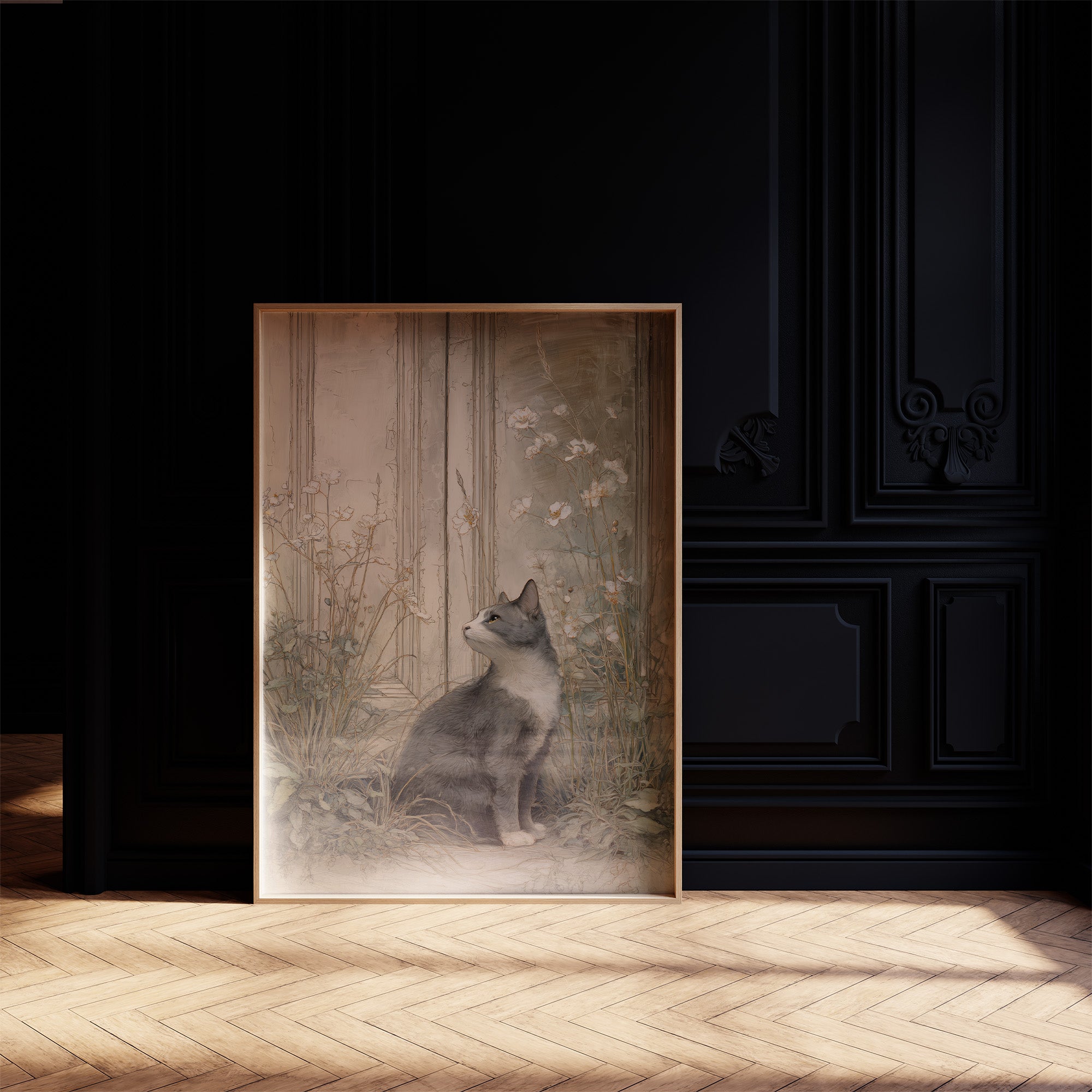 Feline Gazes Through Garden Windows