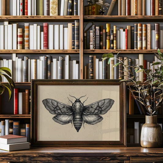 Vintage Moth Among Literary Spines