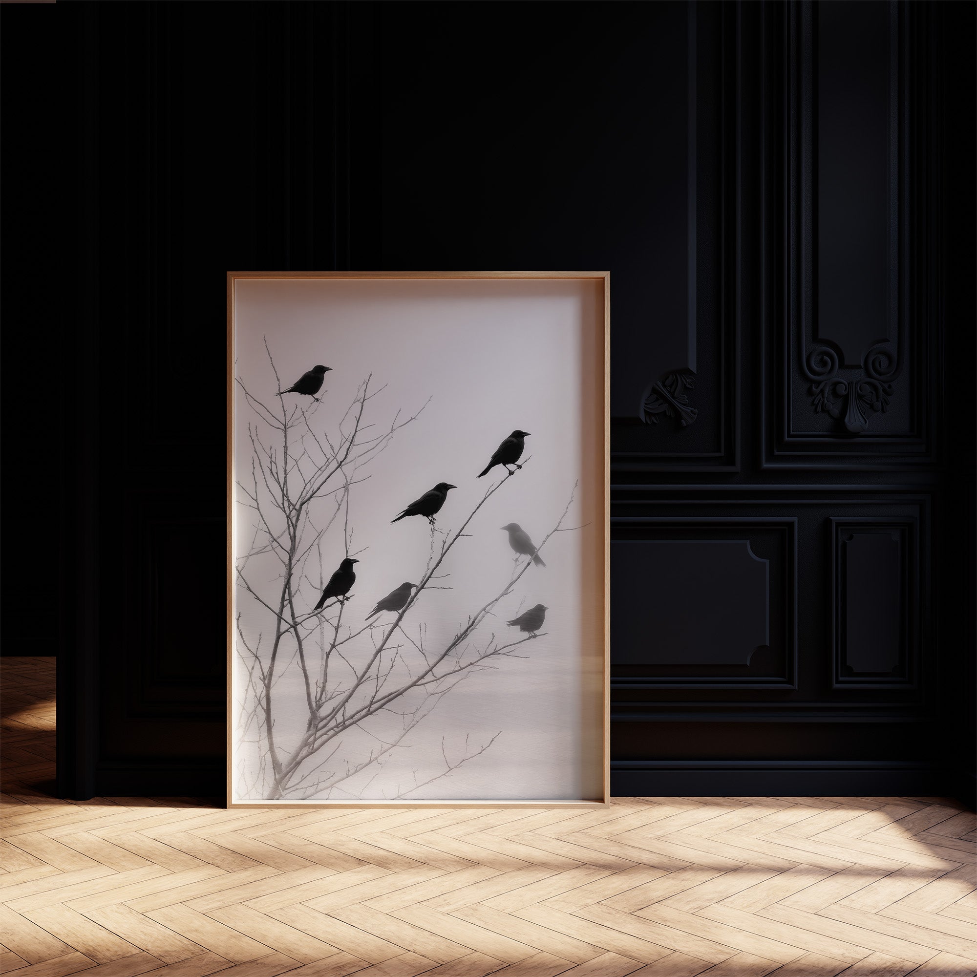 Ravens Perch On Winter Branches