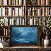 Distant Ship Braves Stormy Seas