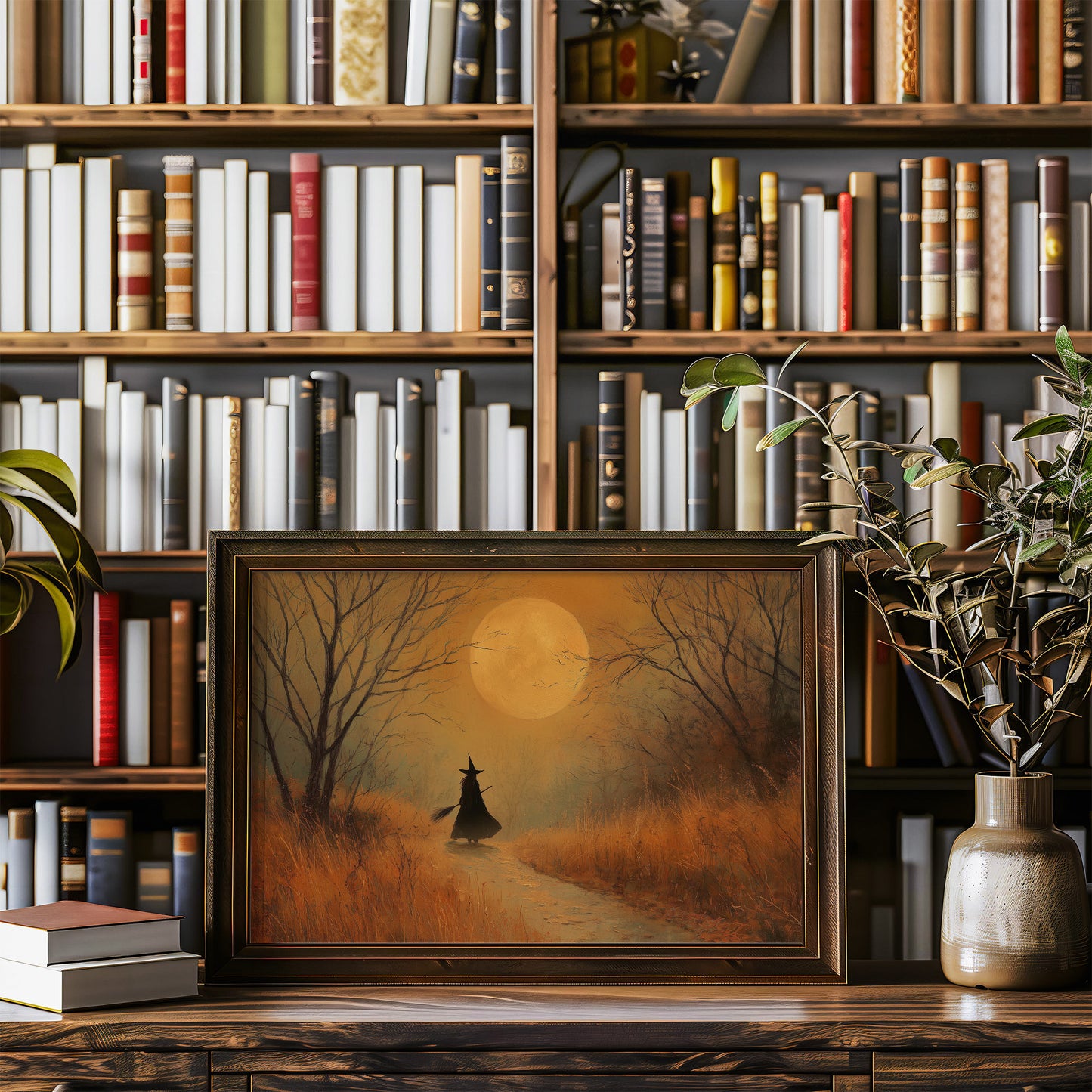 Autumn Path Under Harvest Moon