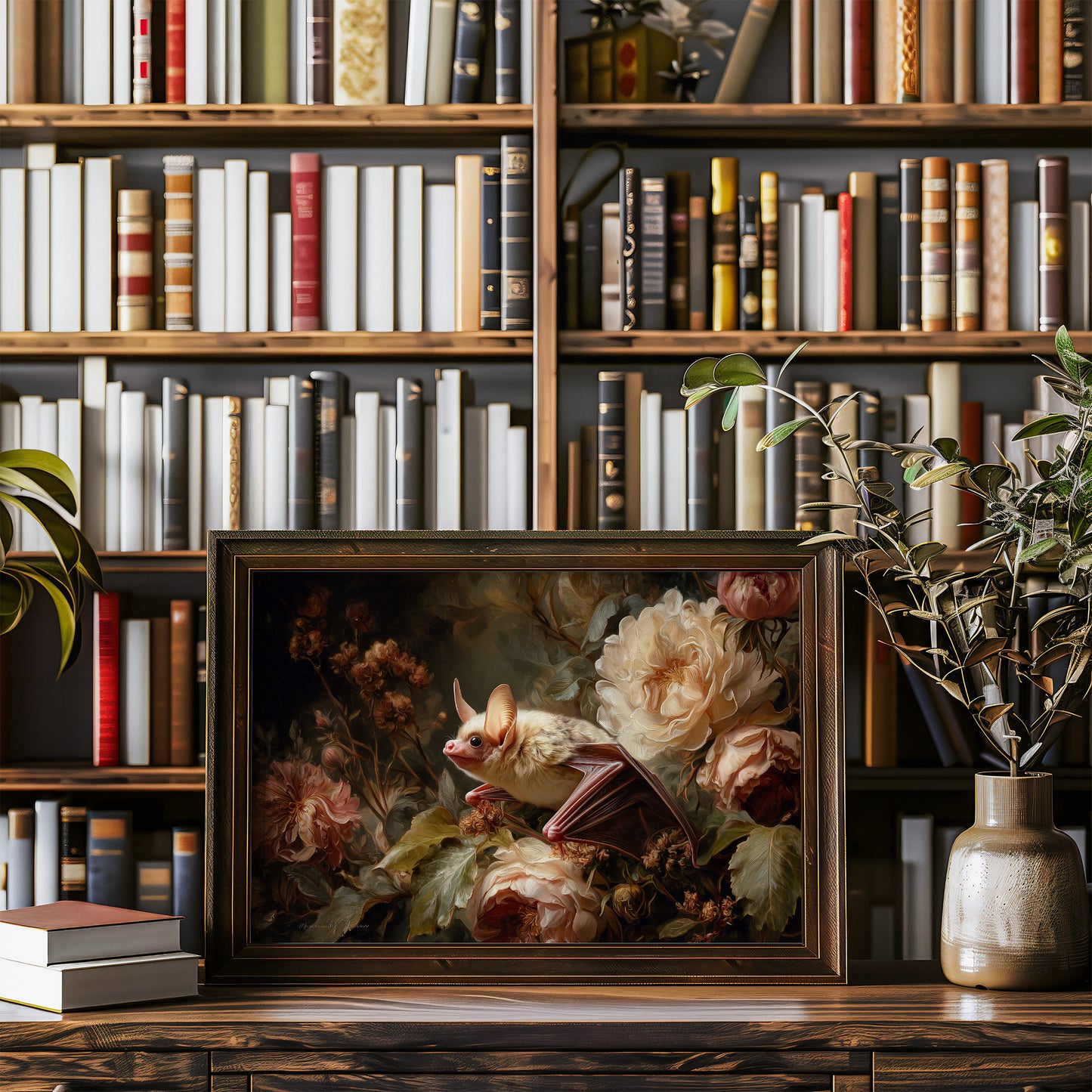 Pale Bat Among Vintage Blooms