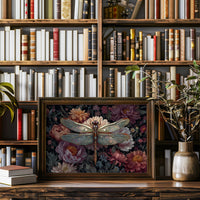 Iridescent Wings Among Blooming Peonies