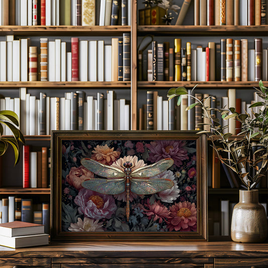 Iridescent Wings Among Blooming Peonies
