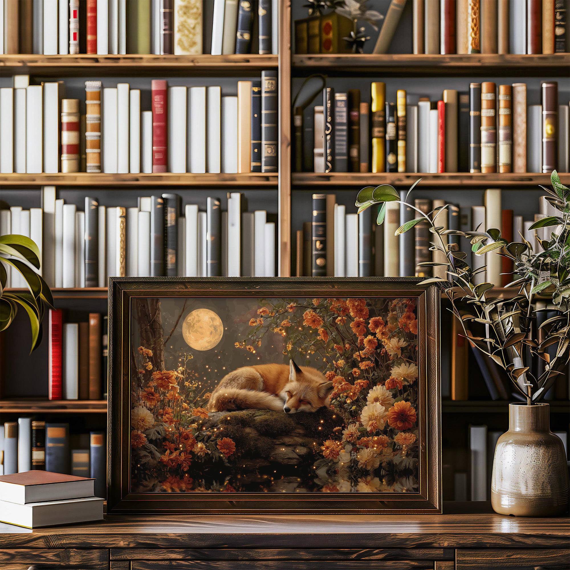 Autumn Fox Dreams Under Moonlight