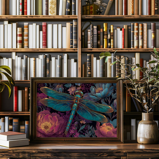 Iridescent Wings Among Midnight Blooms