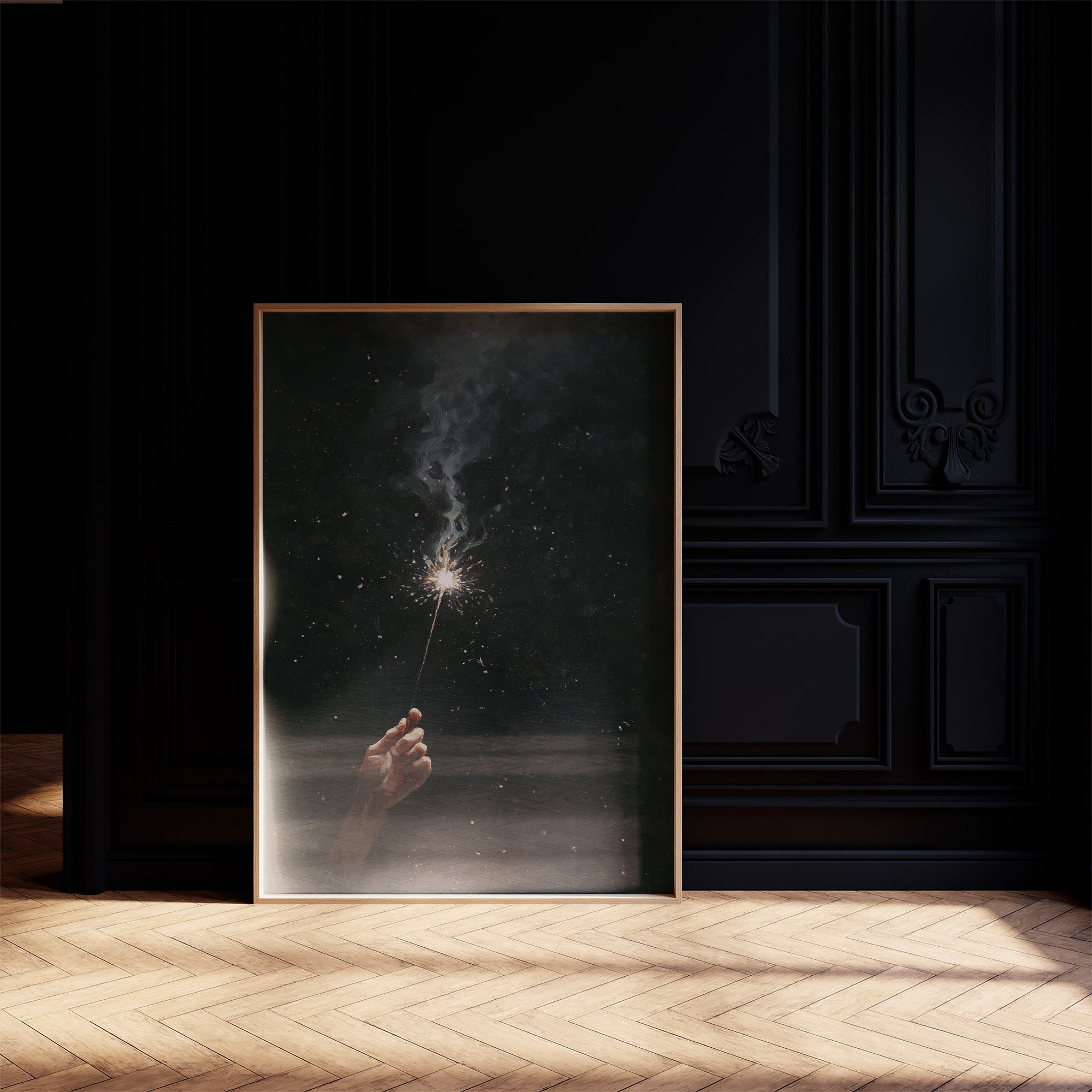 Midnight Spark Between Fingers